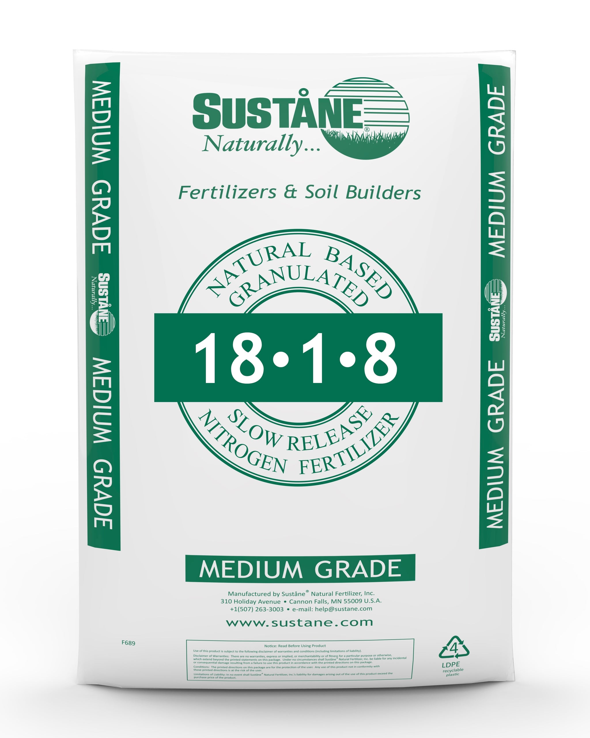 Sustane Naturally 18-1-8 Lawn and Soil Fertilizer (50 lb bag)